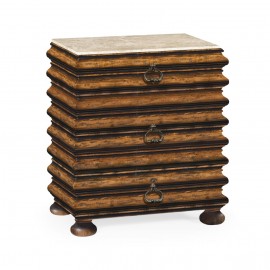 Bedside Chest of Drawers Eclectic with Marble Top - Rustic Walnut - JC Edited - Artisan