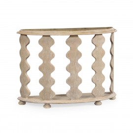 Demilune Console Table Eclectic with Marble Top - Limed Acacia - JC Edited - Artisan