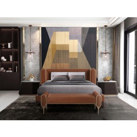 Oblique Right Bedside Cabinet in Veneer & Carrara - Steve Leung Collection